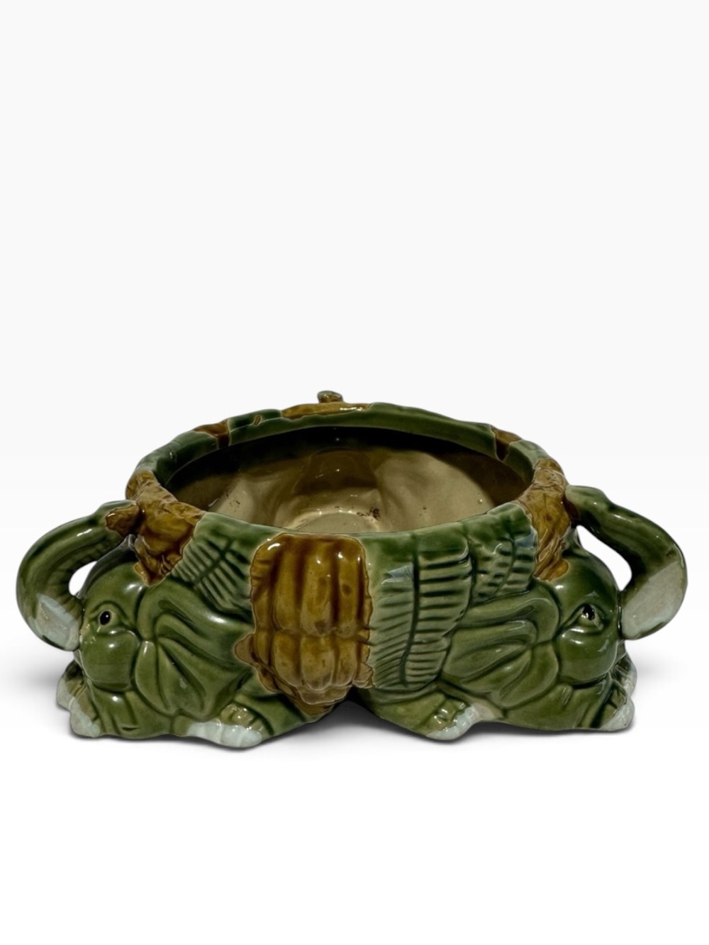 Vintage Majolica Ceramic Elephant/Bamboo Succulent Planter